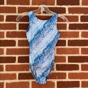 GK Blue Floral & Tie-dye Open Back Leotard